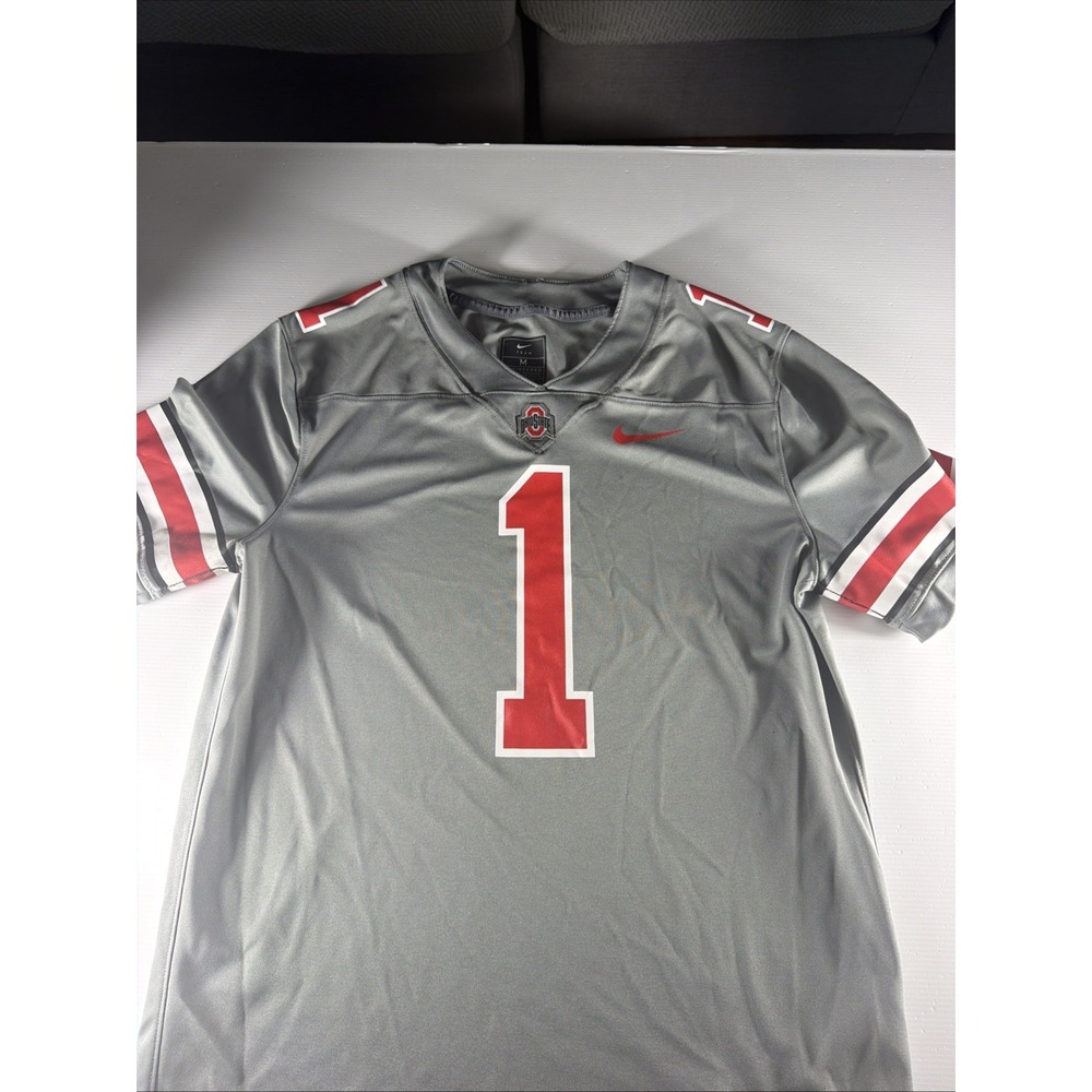 Nike Ohio State Buckeyes Jersey Med Grey Football #1 Game Jersey NCAA Dri Fit